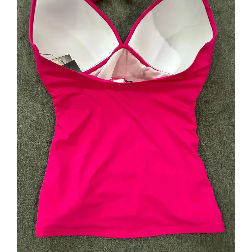 Ralph Lauren Beach Club Solid Molded Cup Halter Tankini Top Hot Pink Size 4 NWT